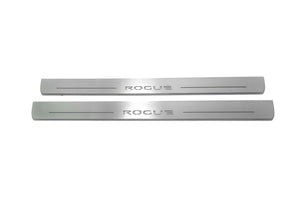 Illuminated LED Door Sill Tread Plates Nissan Rogue II 2014-2020 With Rogue Logo Nissan Led Door Sills opdesign