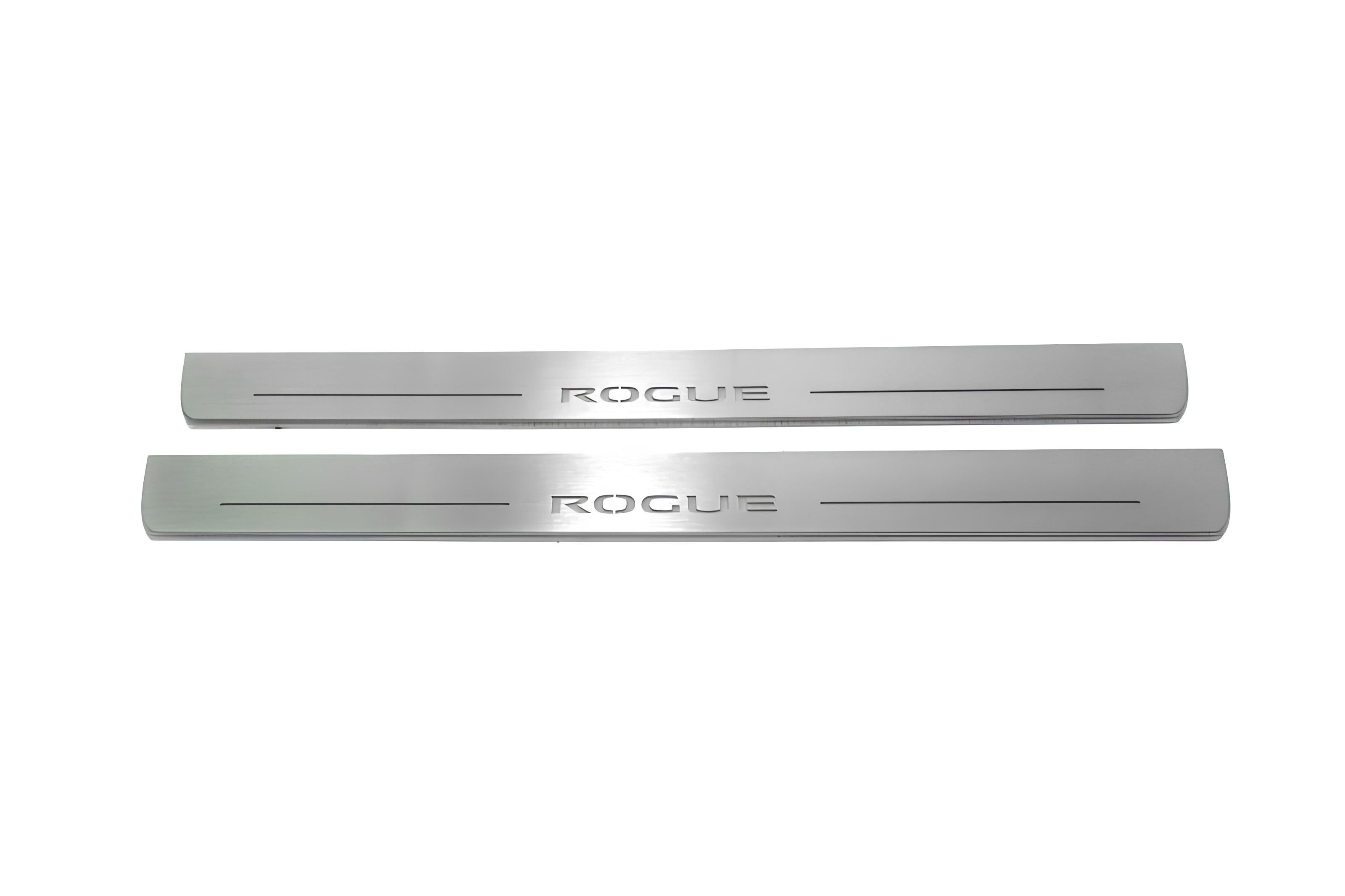Illuminated LED Door Sill Tread Plates Nissan Rogue II 2014-2020 With Rogue Logo Nissan Led Door Sills opdesign