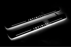 Illuminated LED Door Sill Tread Plates Infiniti QX70 (FX) 2008-2017 With Infiniti Logo Infiniti Led Door Sills opdesign