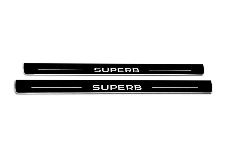 stainless steel LED door sill plates for Skoda SuperB III 2015+ with SuperB logo