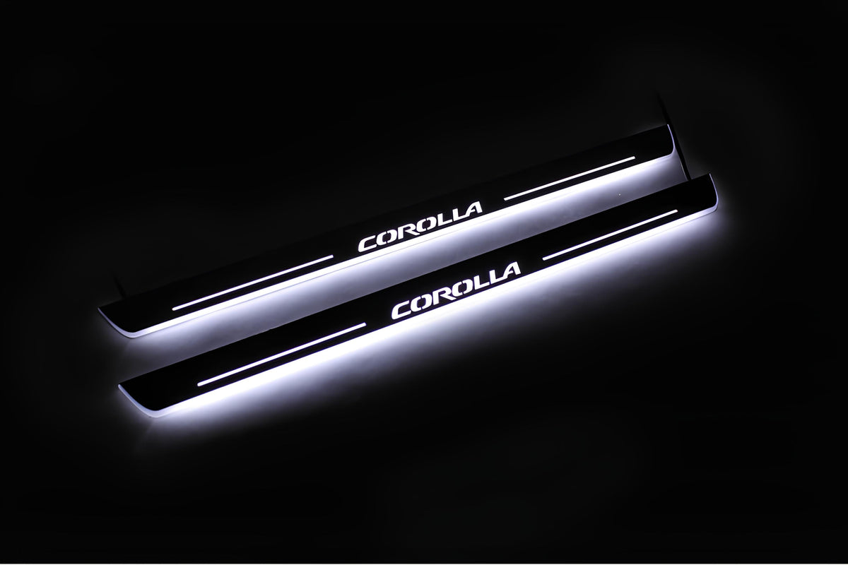 Toyota Corolla XI 2013+ stainless steel LED door sill plates with Corolla logo