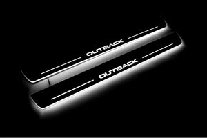 Illuminated LED Door Sill Tread Plates Subaru Outback IV 2009-2014 With Outback Logo Subaru Led Door Sills opdesign