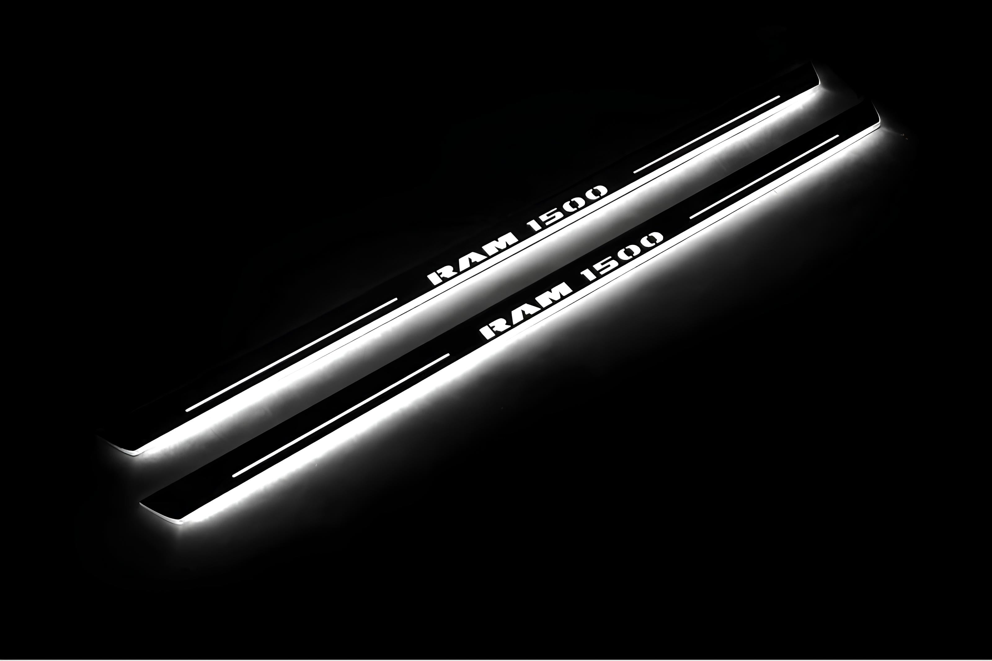 Illuminated LED Door Sill Tread Plates Dodge Ram IV 2009-2018 With RAM 1500 Logo Dodge Led Door Sills opdesign