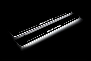 Illuminated LED Door Sill Tread Plates Mercedes ML W164 2005-2011 With AMG Logo Mercedes Led Door Sills opdesign