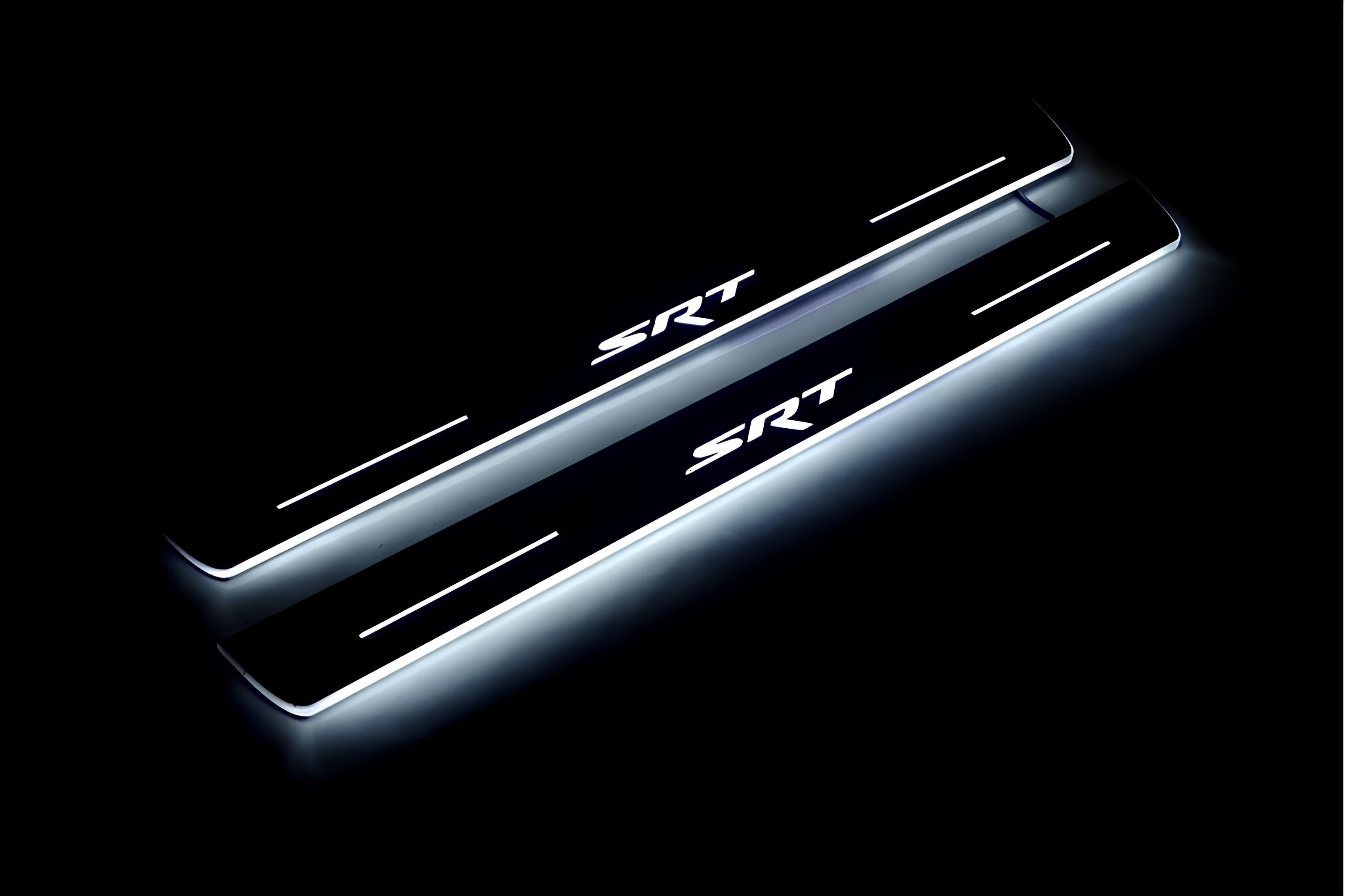Illuminated LED Door Sill Tread Plates Dodge Charger 2011-2023 With SRT Logo Dodge Led Door Sills opdesign