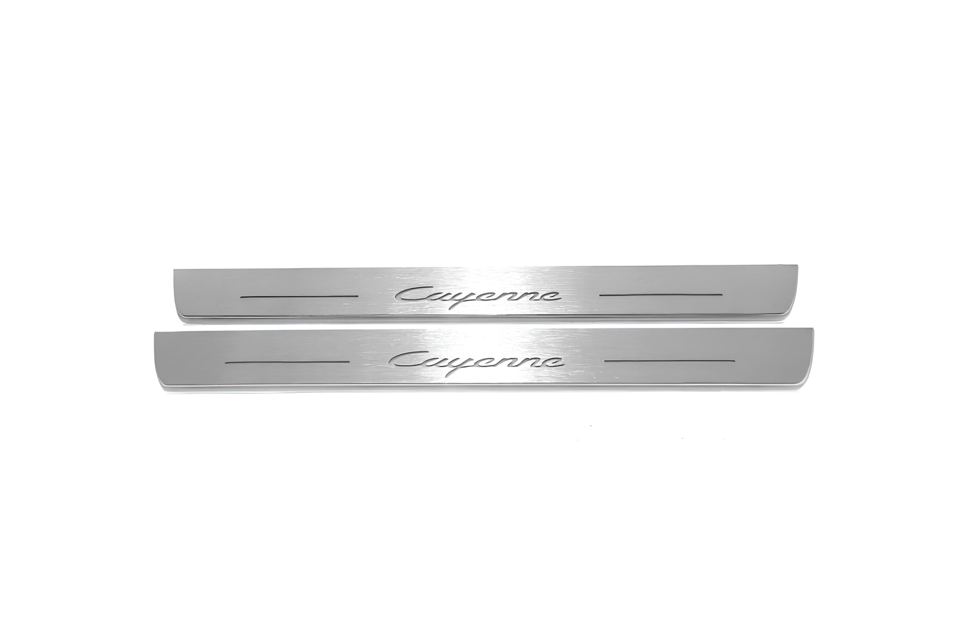 Illuminated LED Door Sill Tread Plates Porsche Cayenne II 2010-2017 With Cayenne Logo Porsche Led Door Sills opdesign