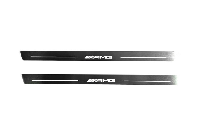 LED door sill plates Mercedes C W213 Coupe 2016+ in stainless steel with AMG logo