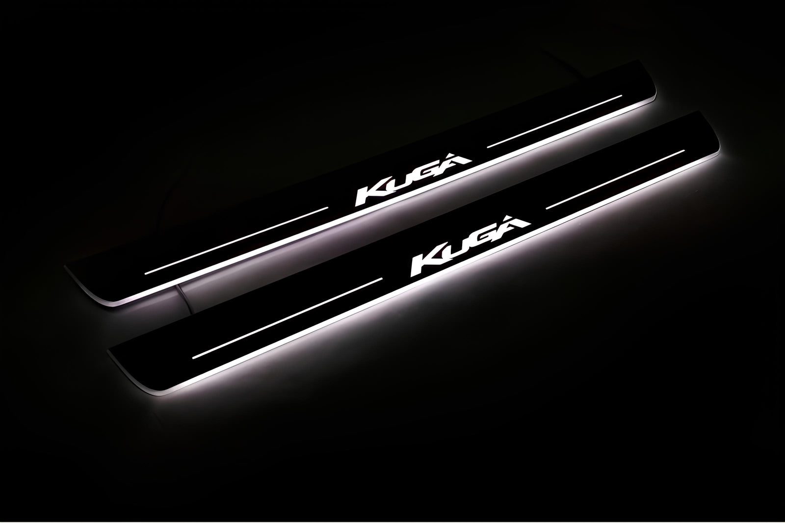 Ford Kuga II 2013+ stainless steel LED door sill plates with Kuga logo