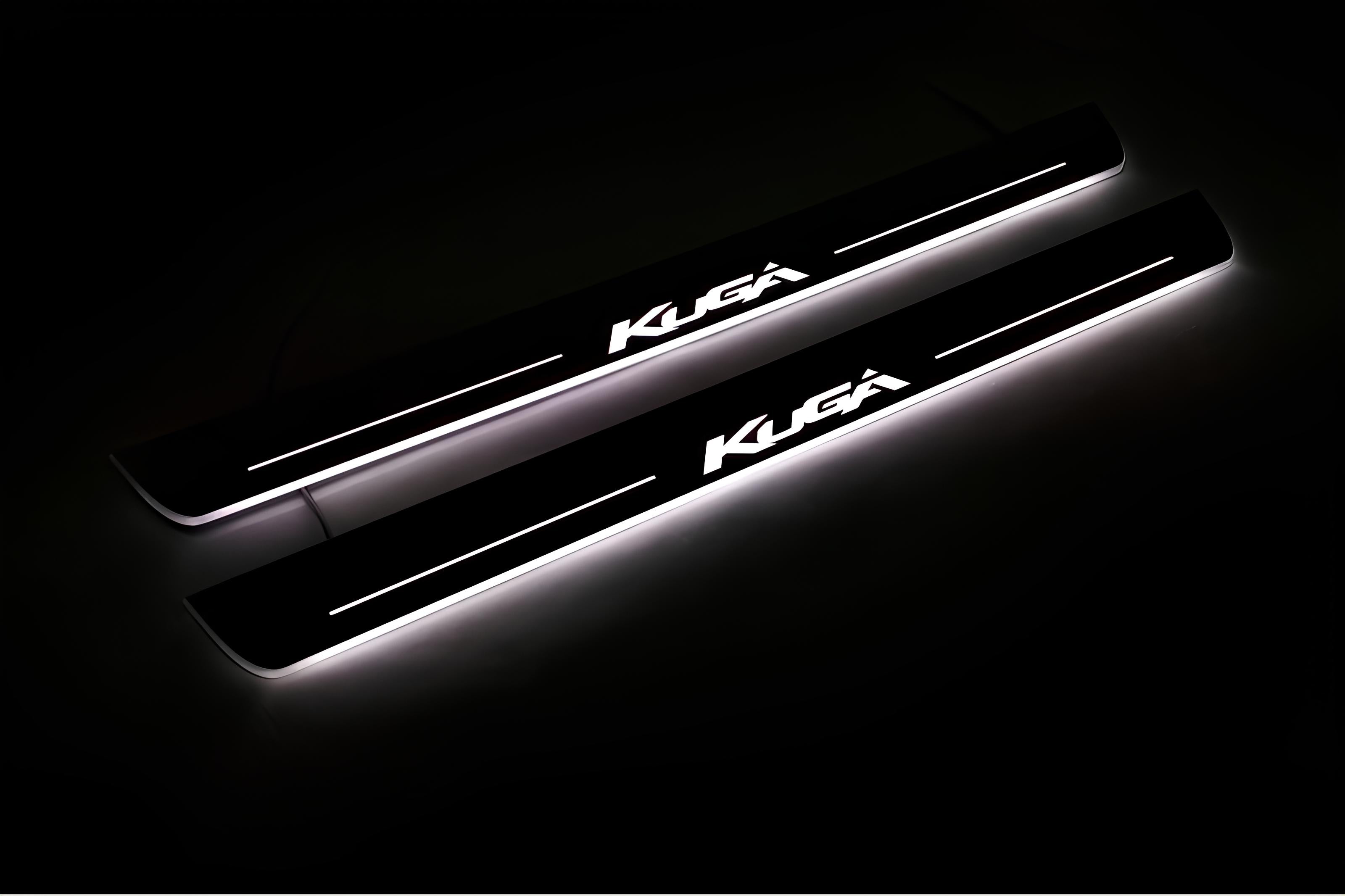 Illuminated LED Door Sill Tread Plates Ford Kuga II 2013-2020 With Kuga Logo Ford Led Door Sills opdesign