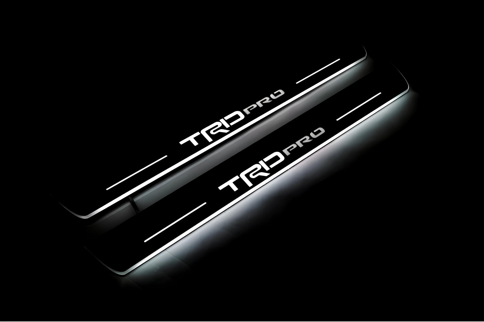 stainless steel LED door sill plates for Toyota Tacoma III 2016+ with TRD pro logo