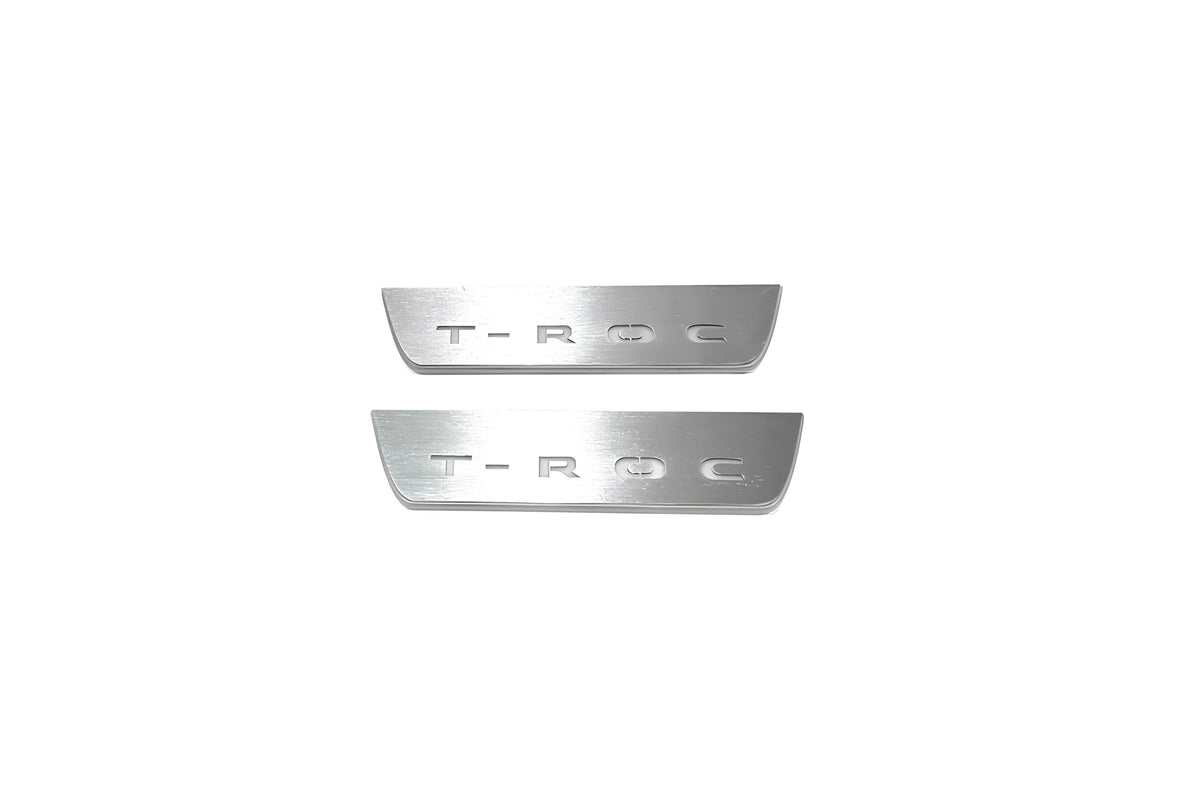Volkswagen T-Roc 2017+ door sill plates in stainless steel with T-Roc logo