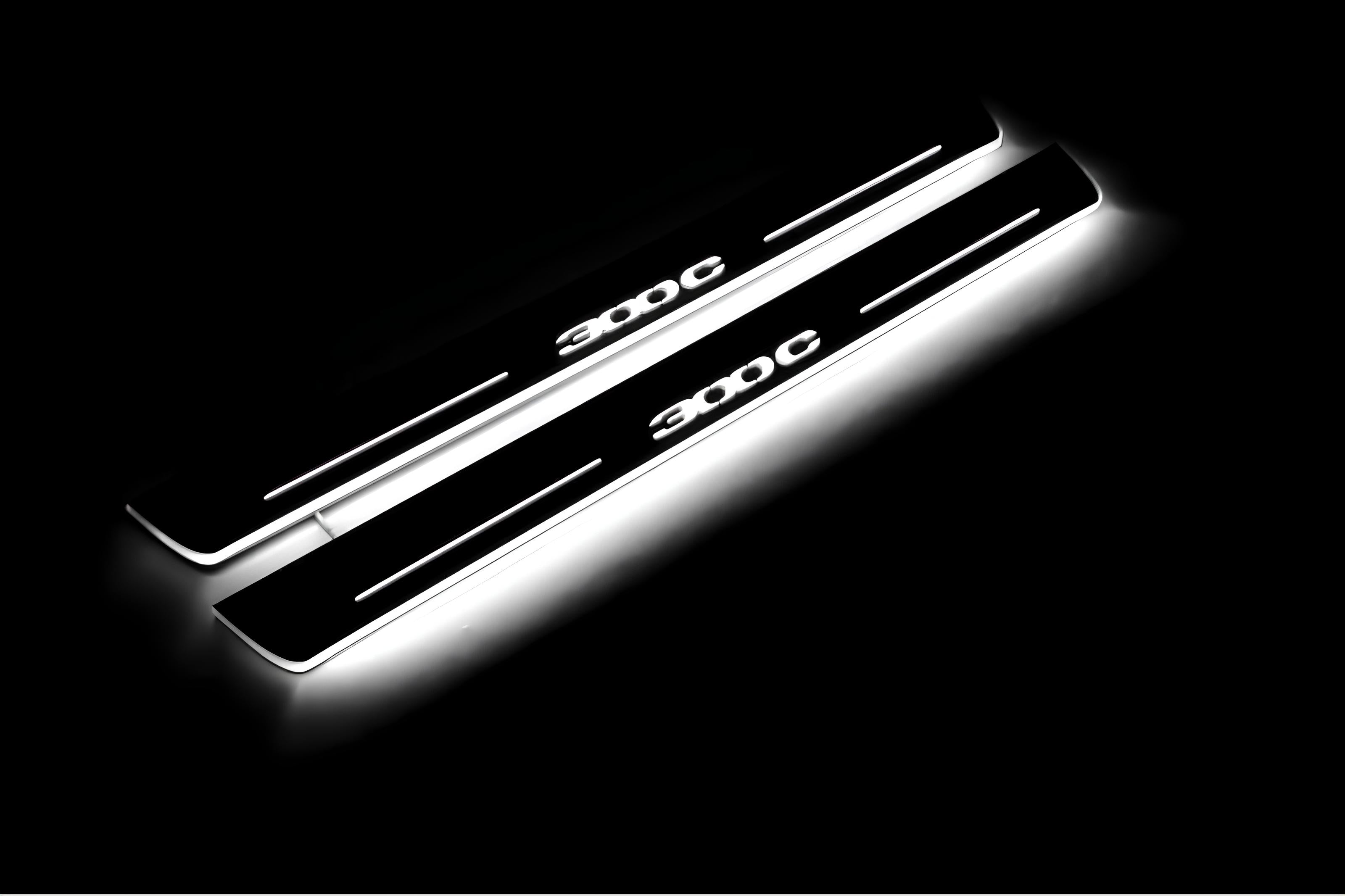 Illuminated LED Door Sill Tread Plates Chrysler 300C II 2011-2023 With 300C Logo Chrysler Led Door Sills opdesign