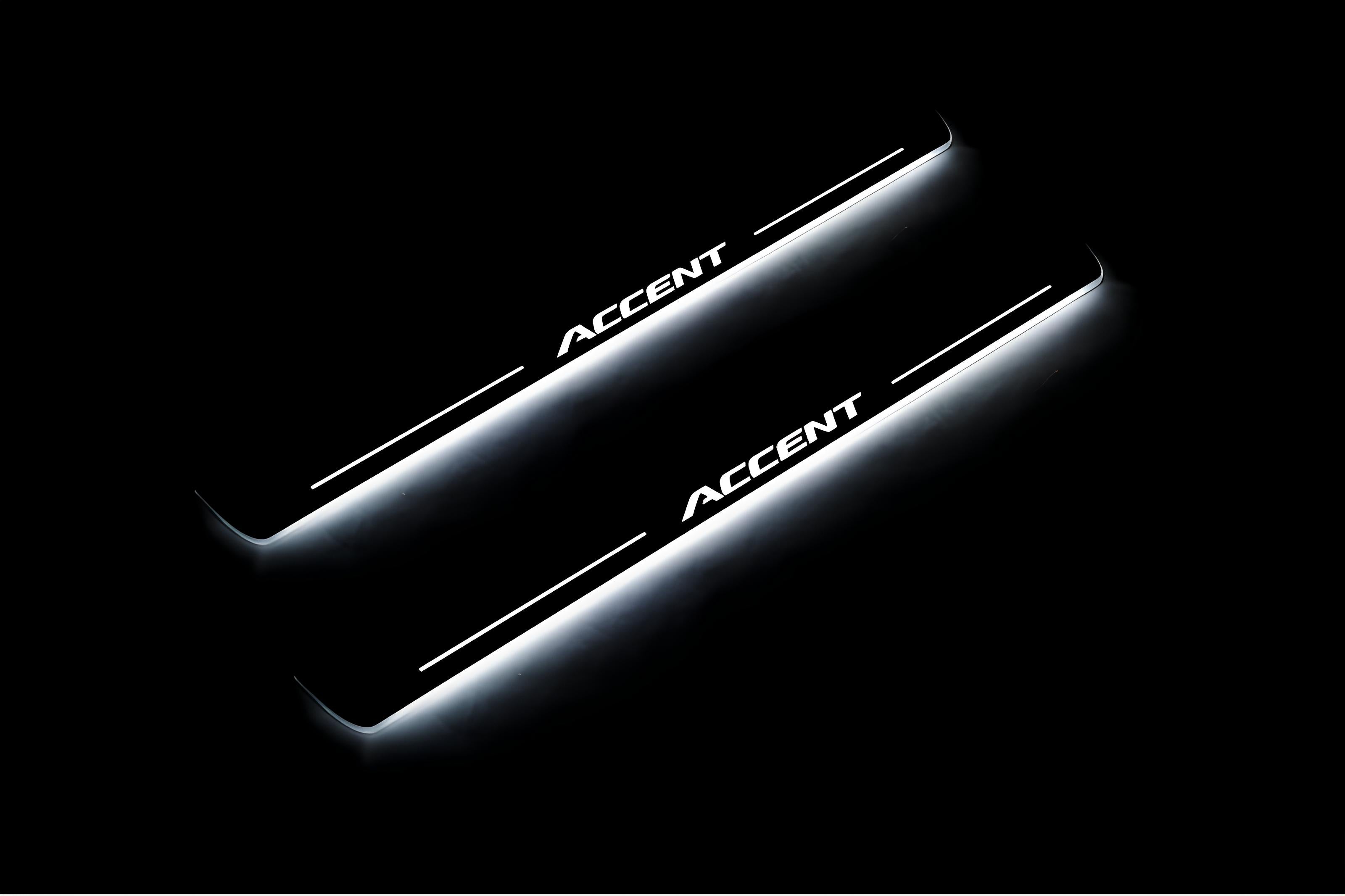 Illuminated LED Door Sill Tread Plates Hyundai Accent 2017+ With Accent Logo Hyundai Led Door Sills opdesign