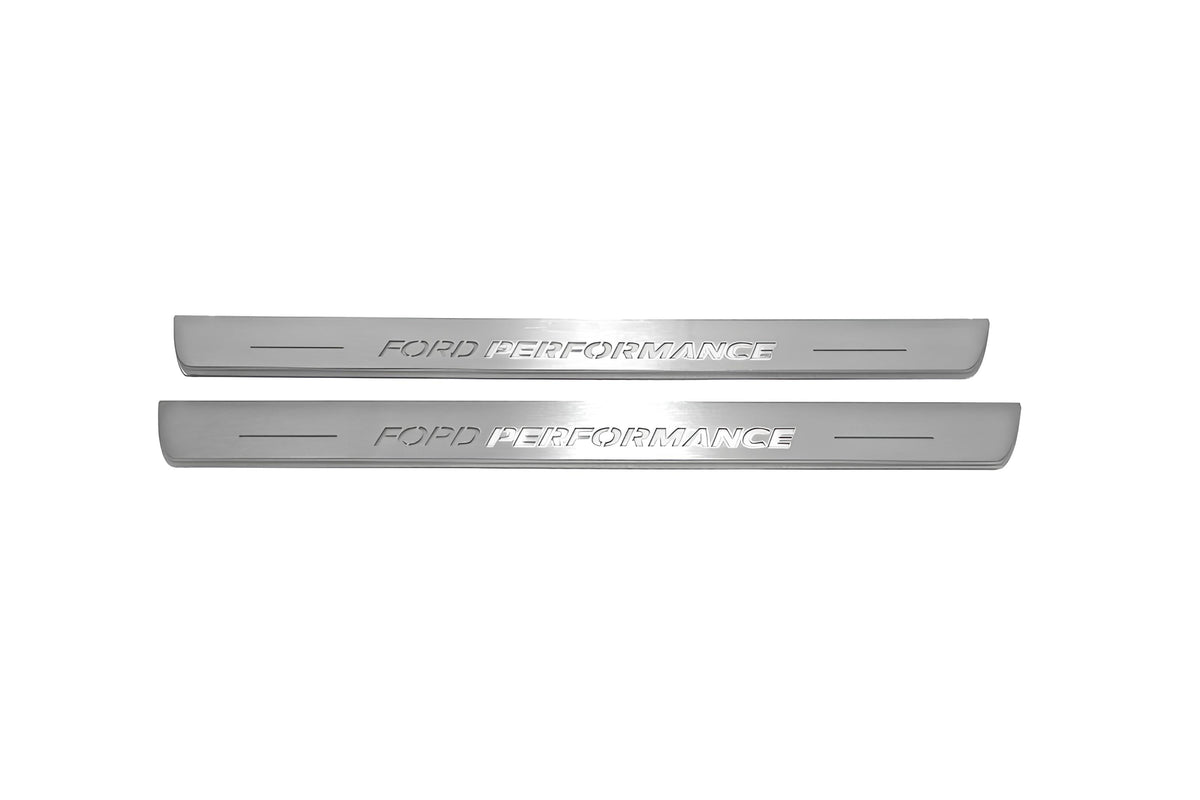 Ford Focus III 2011+ stainless steel illuminated entry guards with Ford Perfomance logo