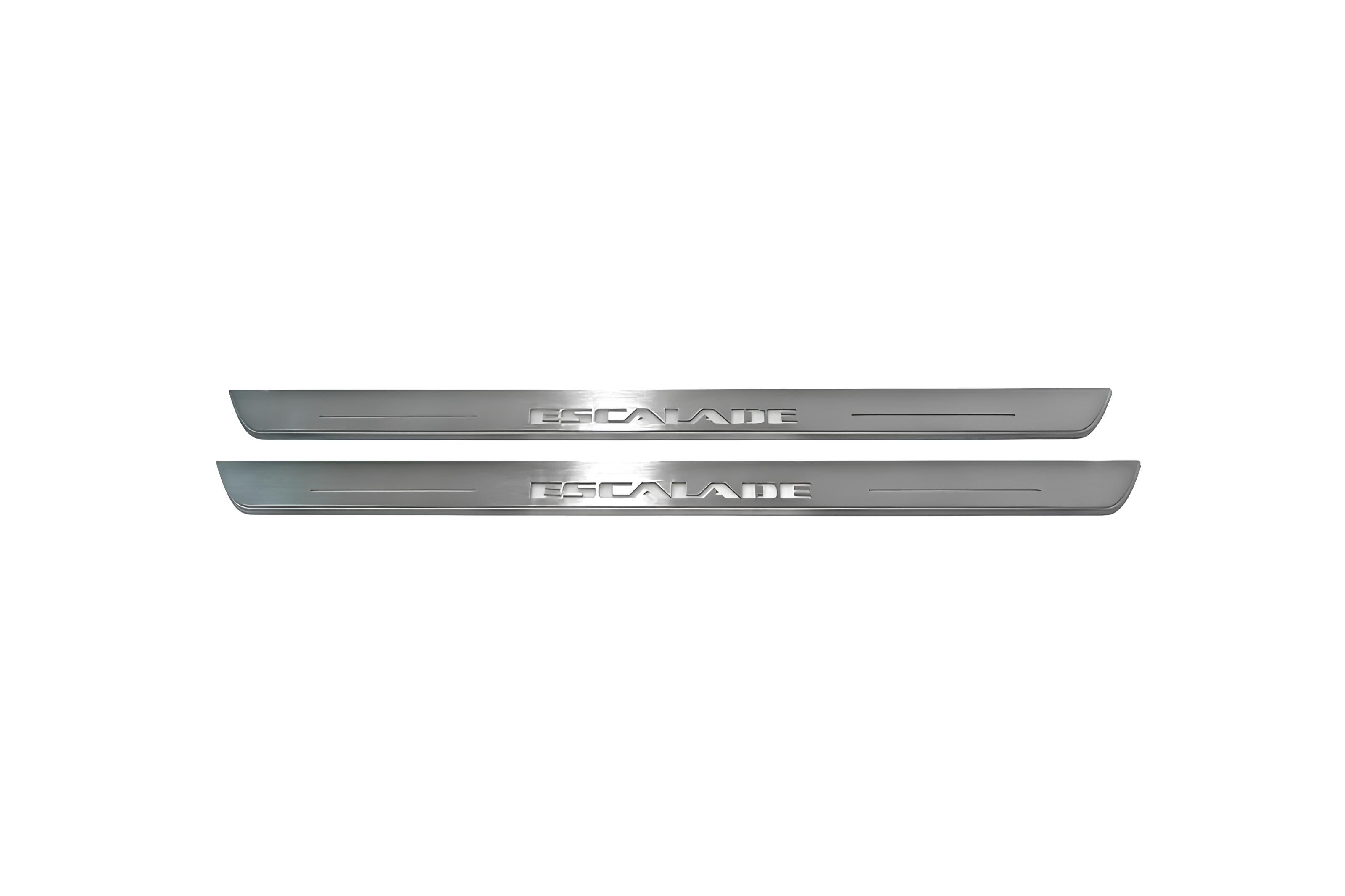 Illuminated LED Door Sill Tread Plates Cadillac Escalade IV 2014-2020 With Escalade Logo Cadillac Led Door Sills decoinfabric