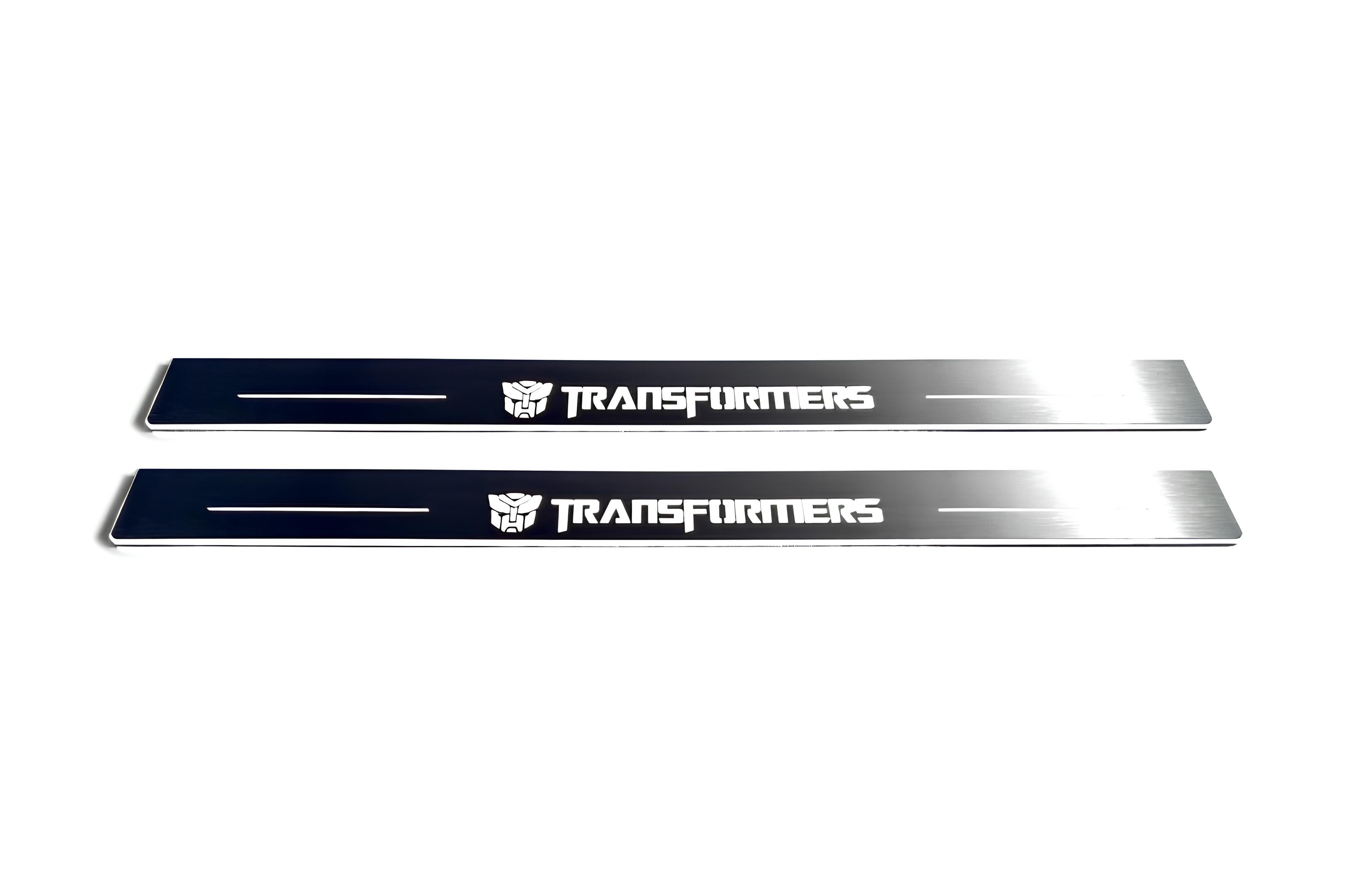 Illuminated LED Door Sill Tread Plates Chevrolet Camaro VI 2016-2024 With Transformers Logo Chevrolet Led Door Sills opdesign