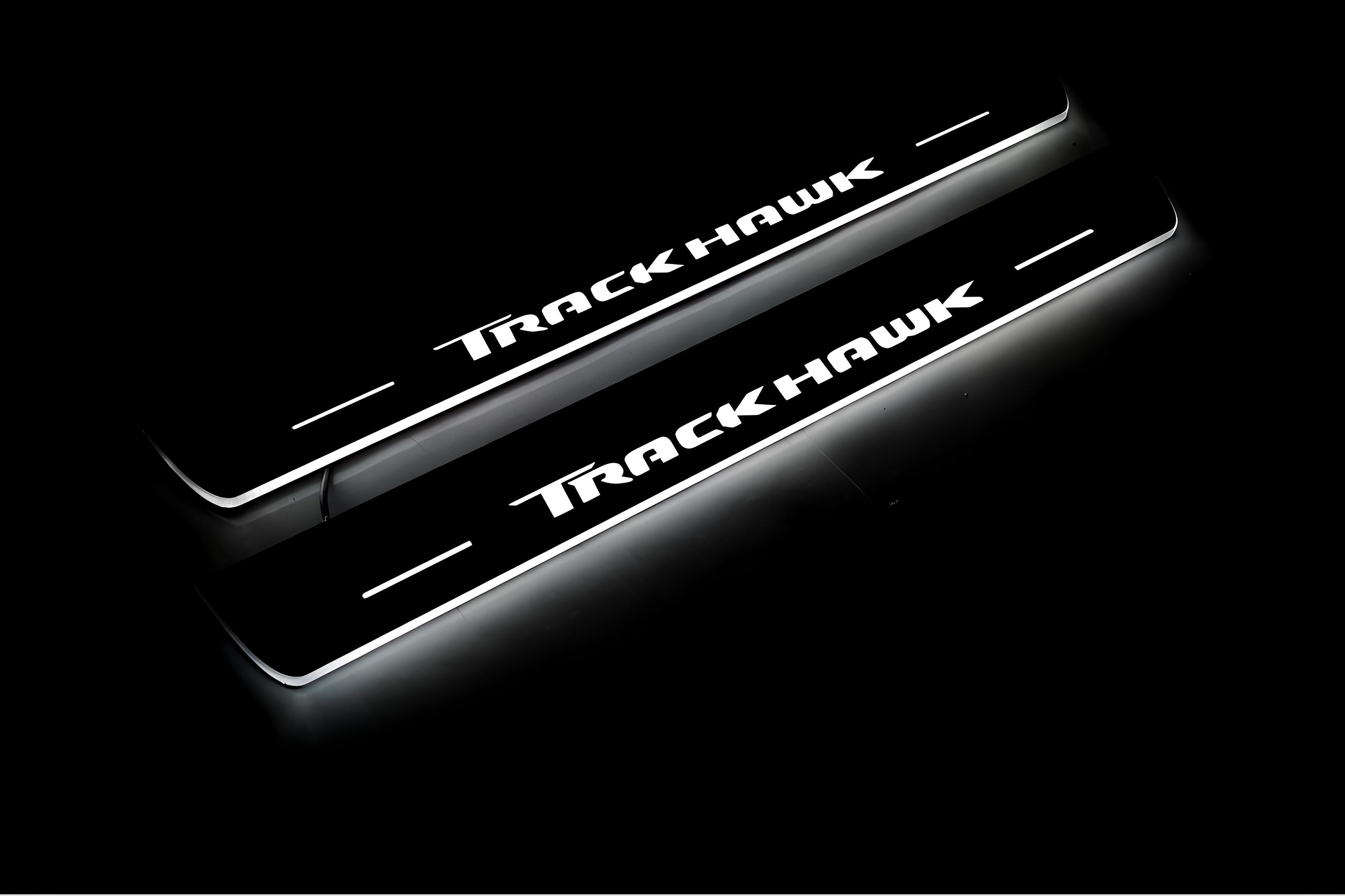 Illuminated LED Door Sill Tread Plates Jeep Grand Cherokee IV 2010-2021 With TrackHawk Logo Jeep Led Door Sills opdesign