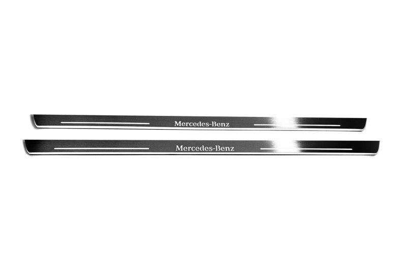 Mercedes V-Class W447 2014+ stainless steel illuminated entry guards with Mercedes-Benz logo