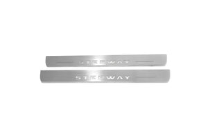 Illuminated LED Door Sill Tread Plates Renault Sandero Stepway II 2013+ With Stepway Logo Renault Led Door Sills opdesign