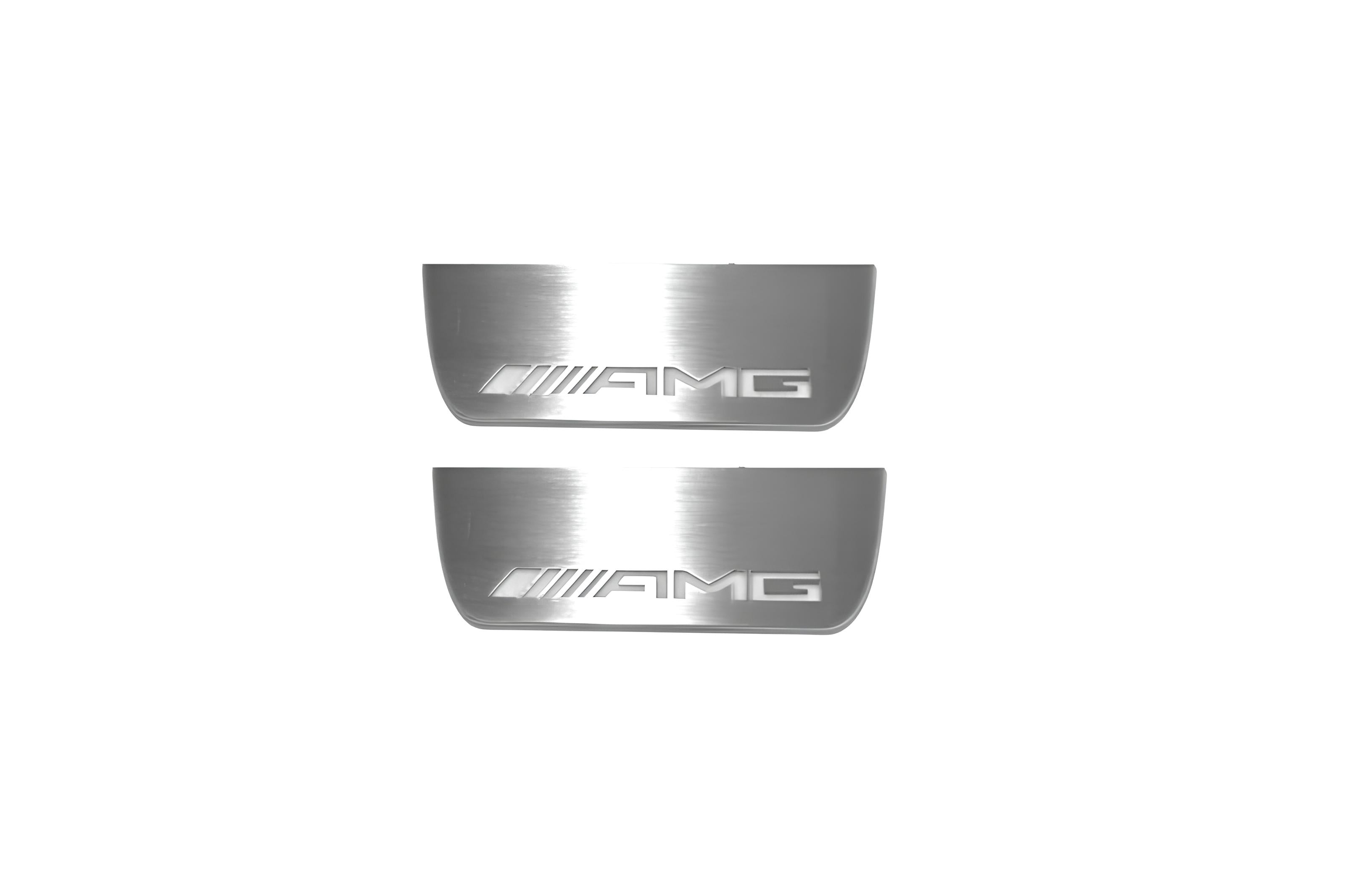 Illuminated LED Door Sill Tread Plates Mercedes ML W164 2005-2011 With AMG Logo Mercedes Led Door Sills opdesign