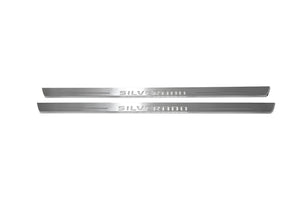 Illuminated LED Door Sill Tread Plates Chevrolet Silverado III 2014-2019 With Silverado Logo Chevrolet Led Door Sills opdesign