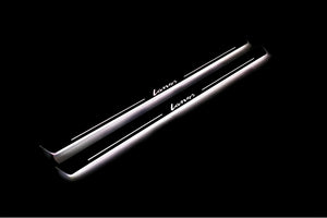 Illuminated LED Door Sill Tread Plates Chevrolet Lanos 2002-2017 With Lanos Logo Chevrolet Led Door Sills opdesign