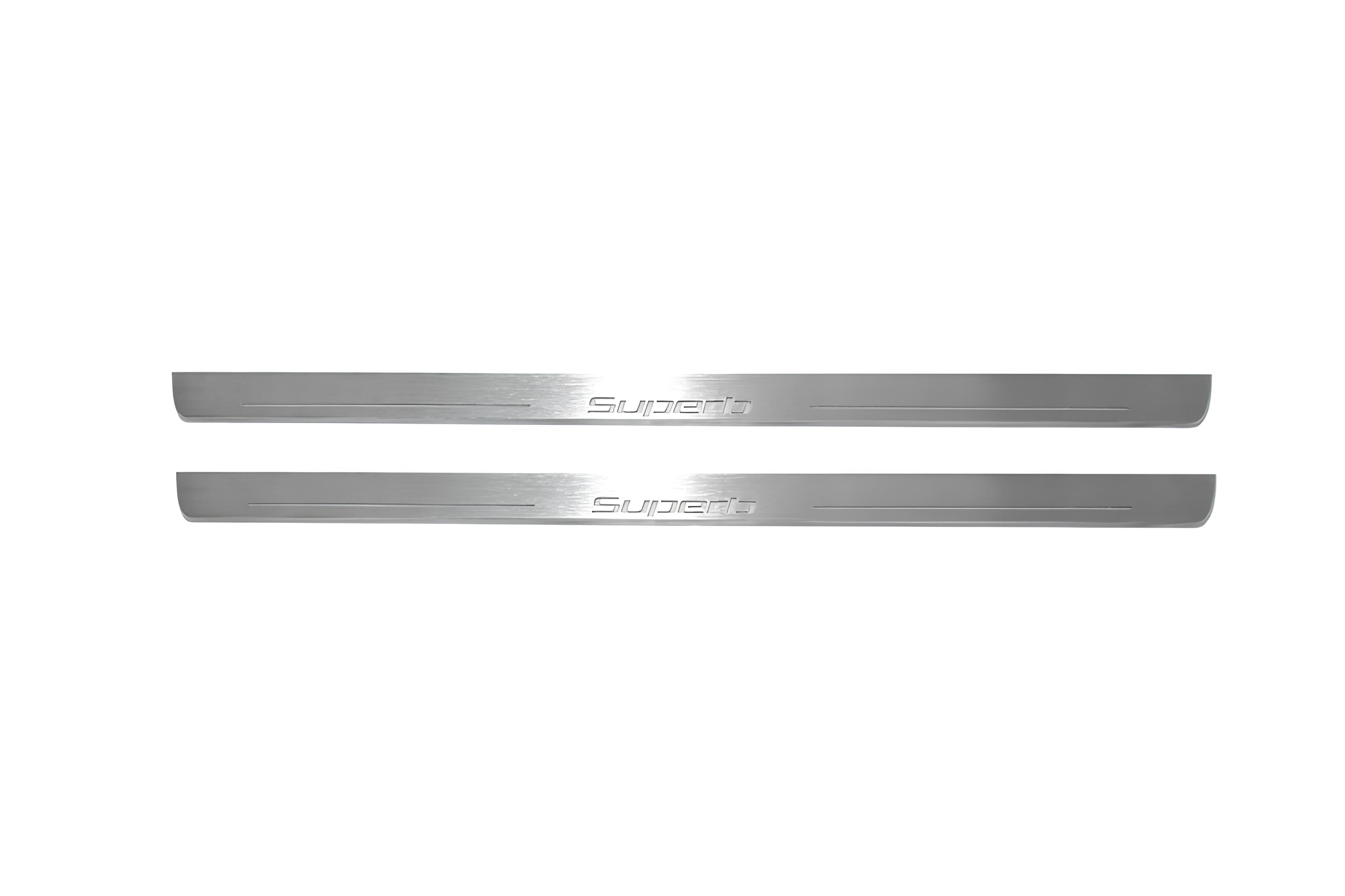 Illuminated LED Door Sill Tread Plates Skoda SuperB II 2008-2015 With SuperB Logo Skoda Led Door Sills opdesign