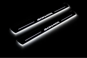 Illuminated LED Door Sill Tread Plates Hyundai Sonata VIII 2020+ With Sonata Logo Hyundai Led Door Sills opdesign