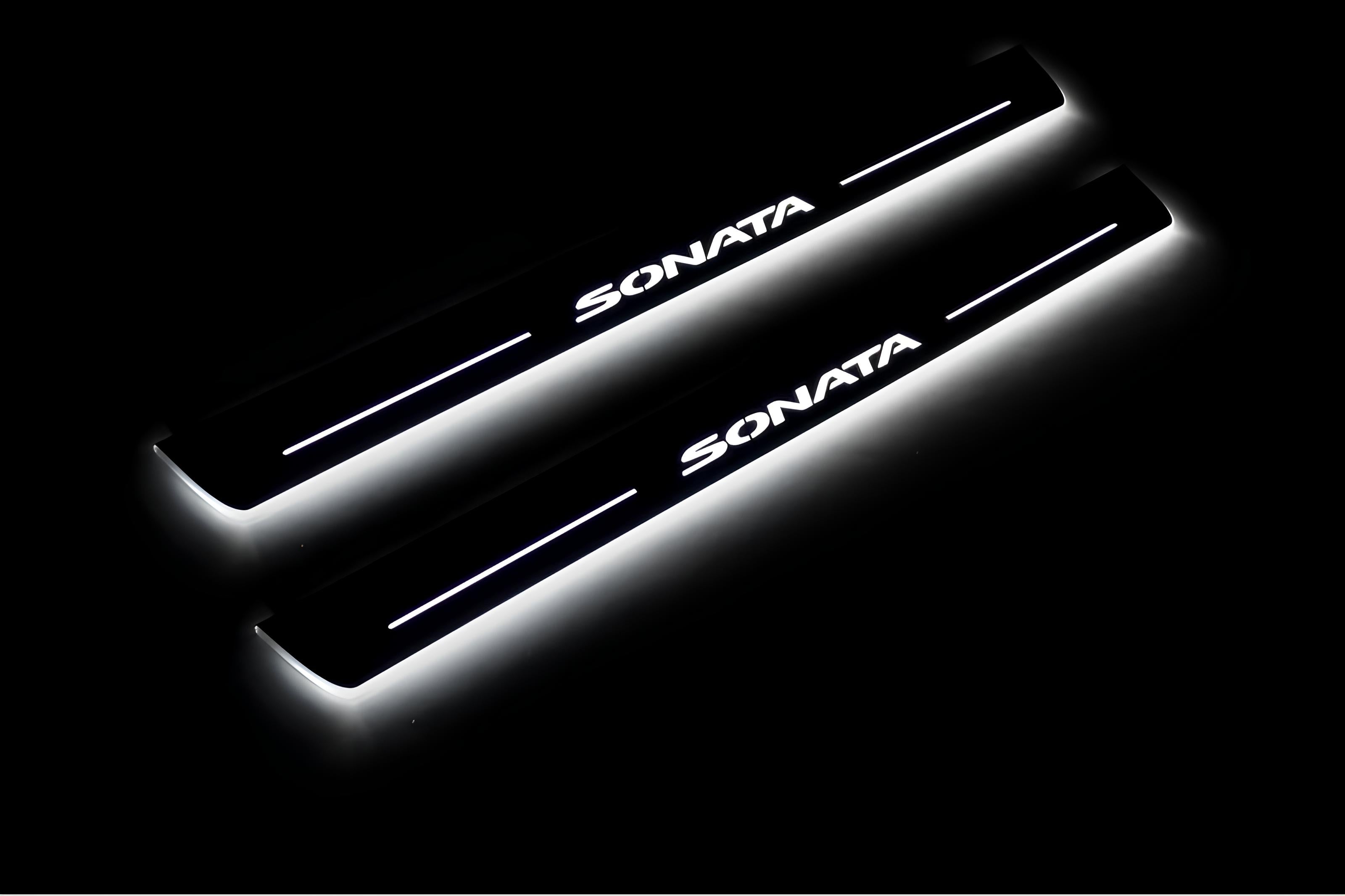 Illuminated LED Door Sill Tread Plates Hyundai Sonata VIII 2020+ With Sonata Logo Hyundai Led Door Sills opdesign