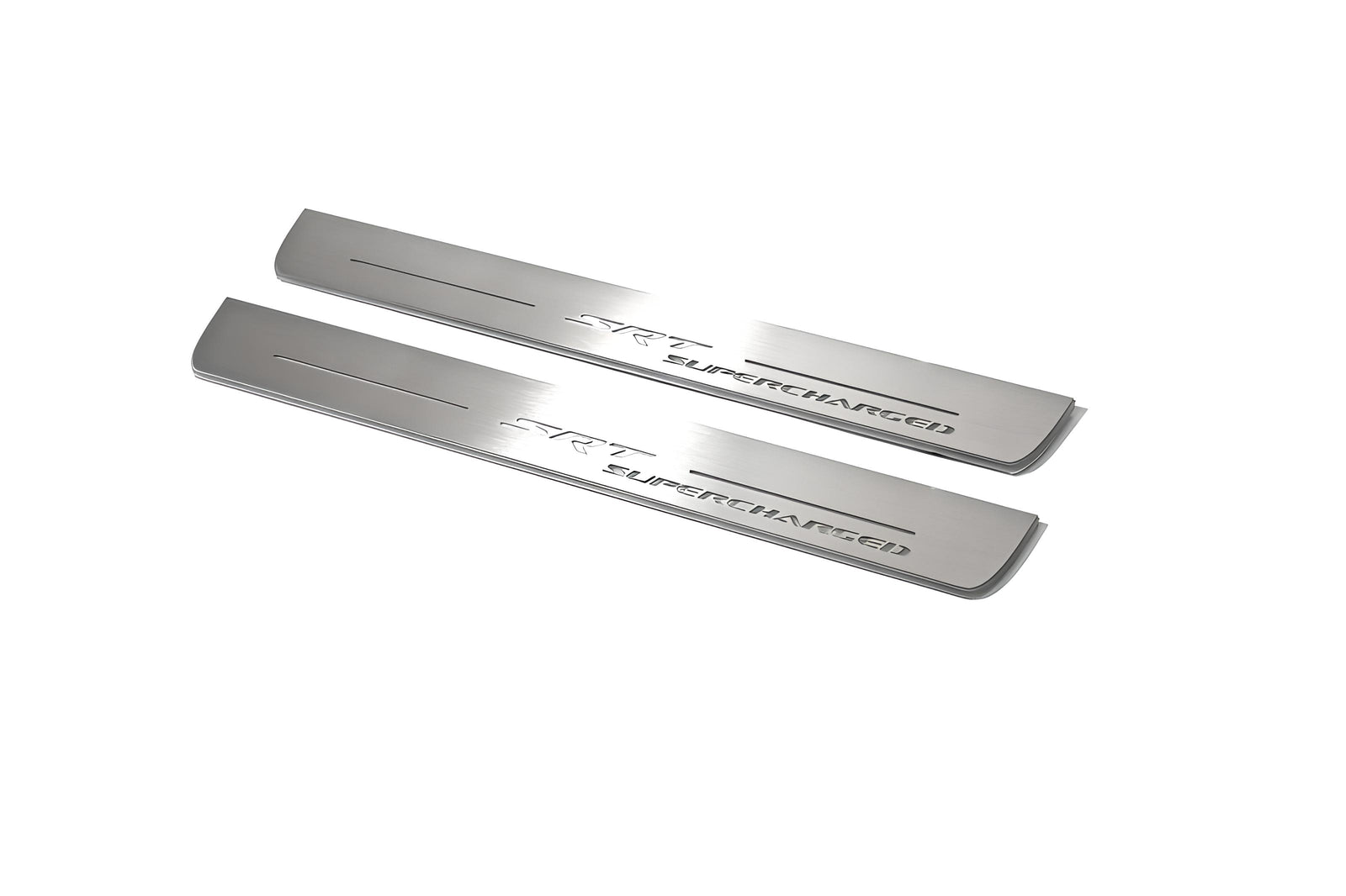 Jeep Grand Cherokee IV WK2 2010+ LED door sill plates in stainless steel with SRT Supercharged logo