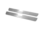 stainless steel LED door sill plates with Mitsubishi Lancer X 2007+ with RalliArt logo