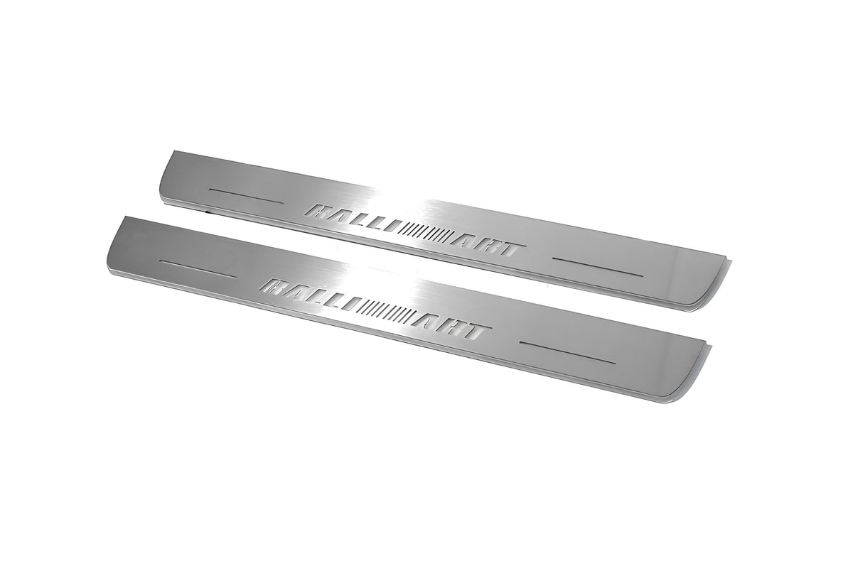 stainless steel LED door sill plates with Mitsubishi Lancer X 2007+ with RalliArt logo