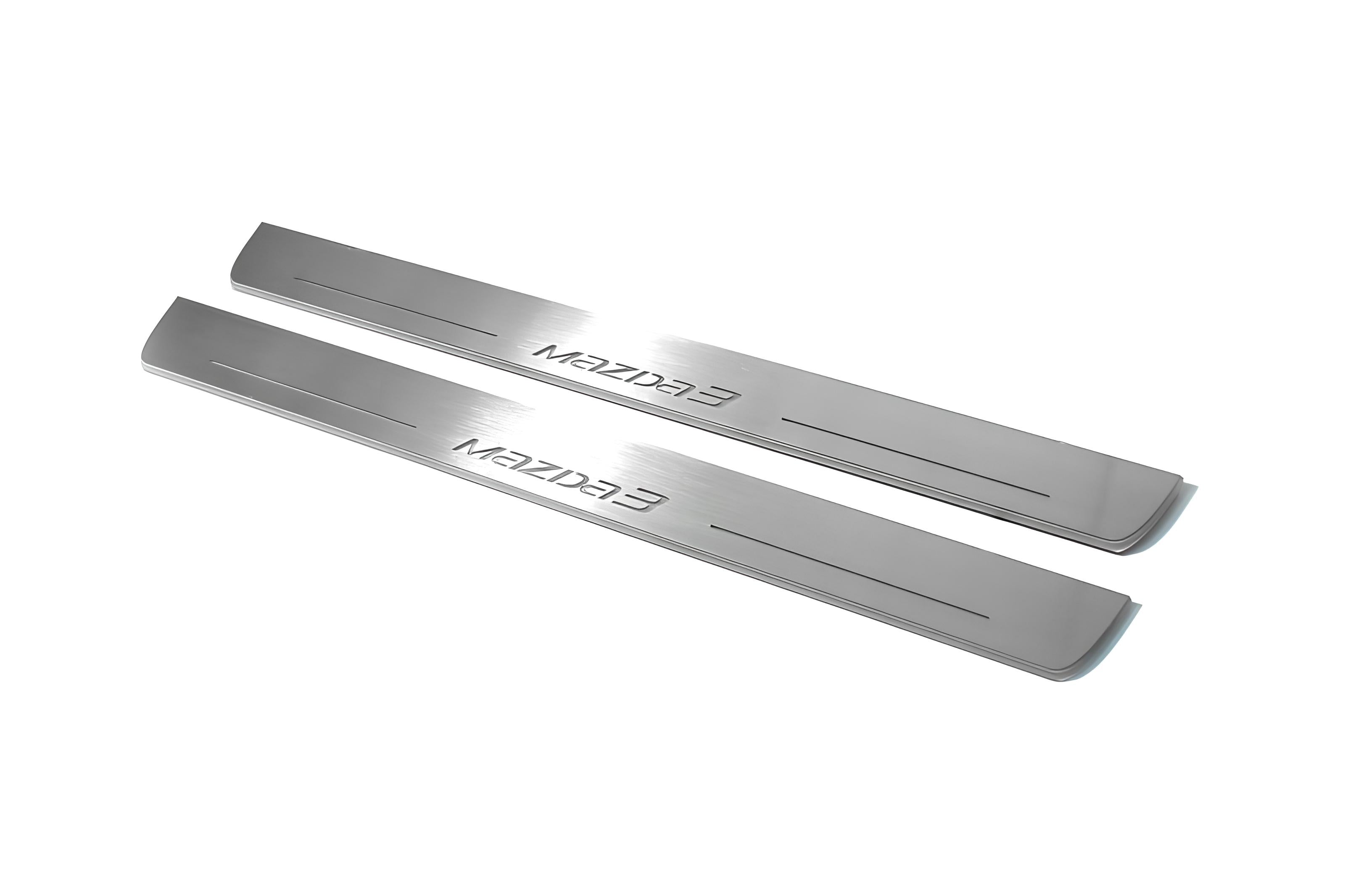 Illuminated LED Door Sill Tread Plates Mazda 3 III 2013-2019 With Mazda 3 Logo Mazda Led Door Sills opdesign