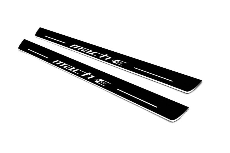 Ford Mach-E 2020+ illuminated entry guards in stainless steel with Mach-E logo