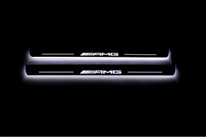 Illuminated LED Door Sill Tread Plates Mercedes ML W166 2011-2015 With AMG Logo Mercedes Led Door Sills opdesign