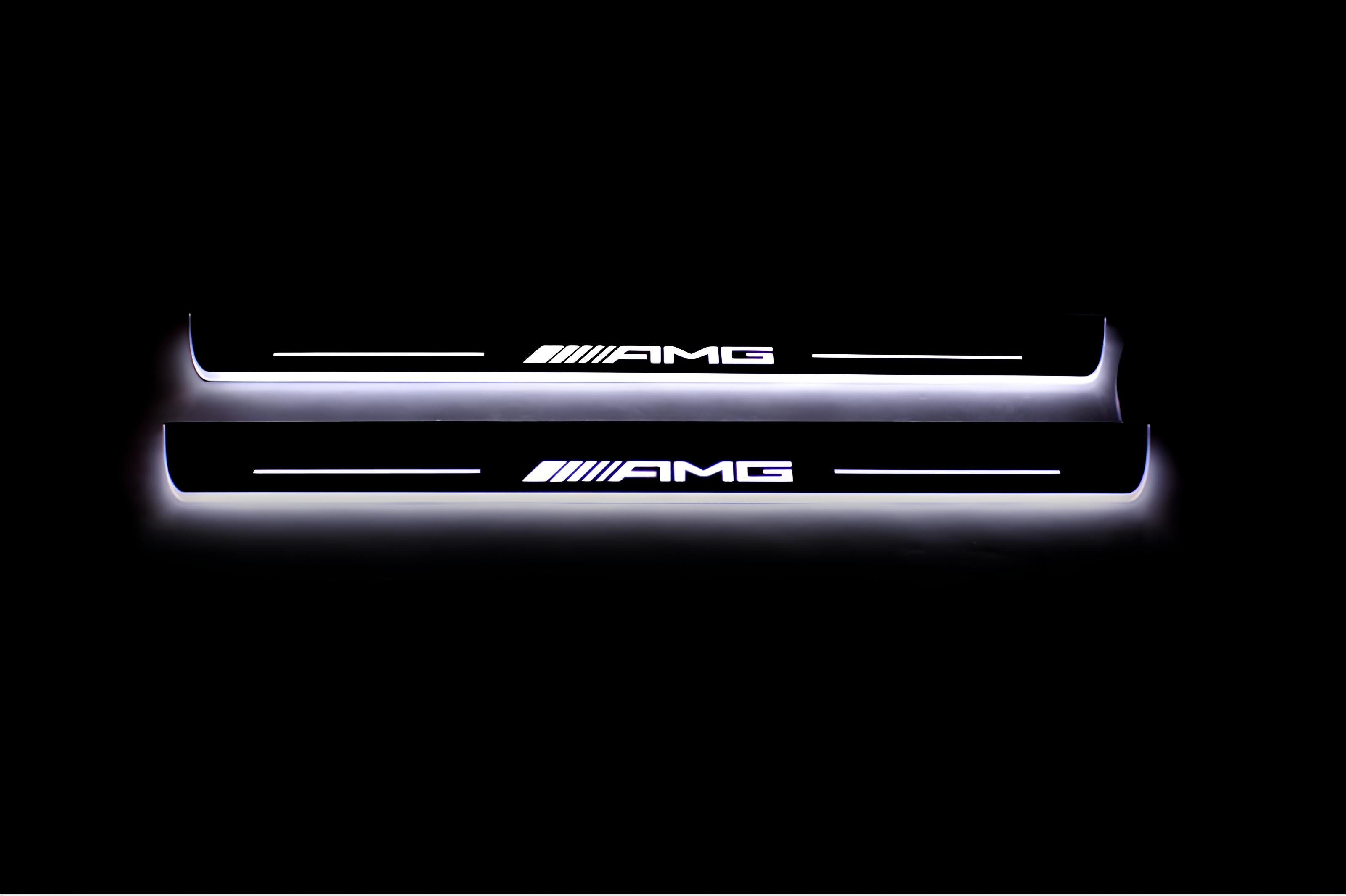Illuminated LED Door Sill Tread Plates Mercedes ML W166 2011-2015 With AMG Logo Mercedes Led Door Sills opdesign