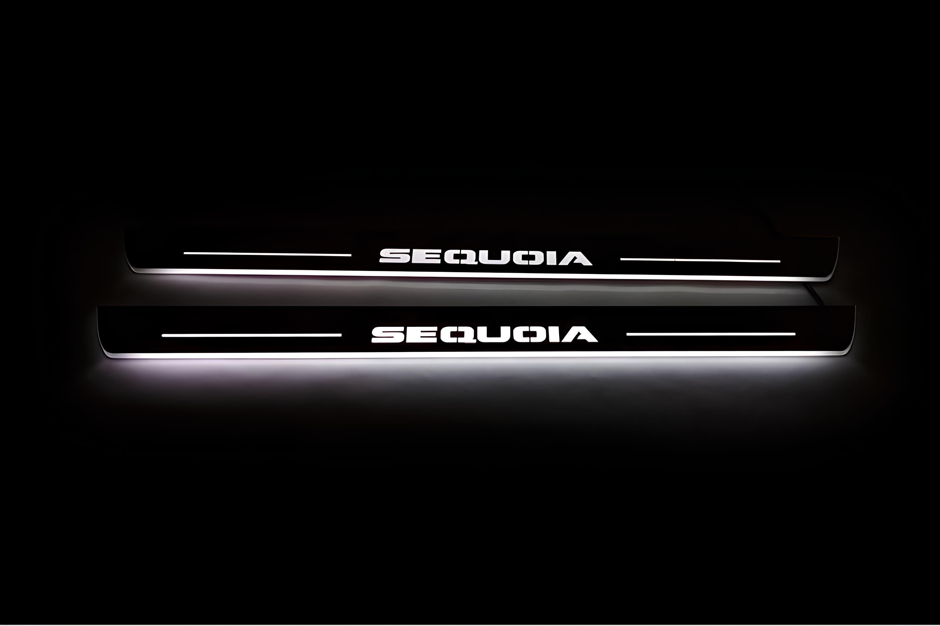 Illuminated LED Door Sill Tread Plates Toyota Sequoia II 2008-2022 With Sequoia Logo Toyota Led Door Sills opdesign