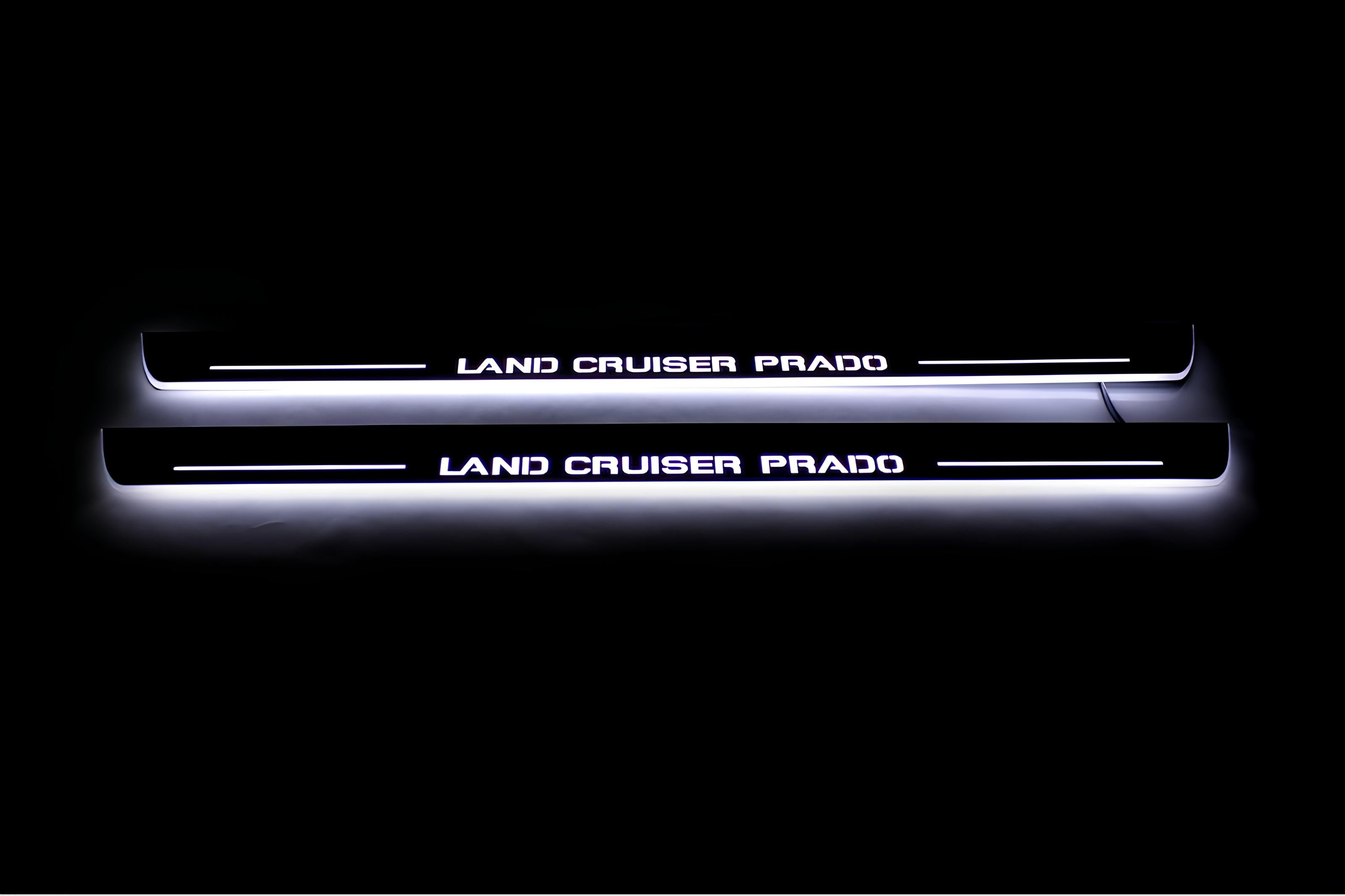 Illuminated LED Door Sill Tread Plates Toyota Prado 120 2002-2009 With Land Cruiser Prado Logo (type 1) Toyota Led Door Sills opdesign