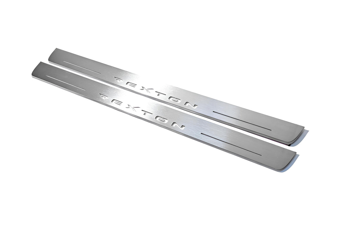 LED door sill plates for SsangYong Rexton II 2006+ stainless steel with Rexton logo