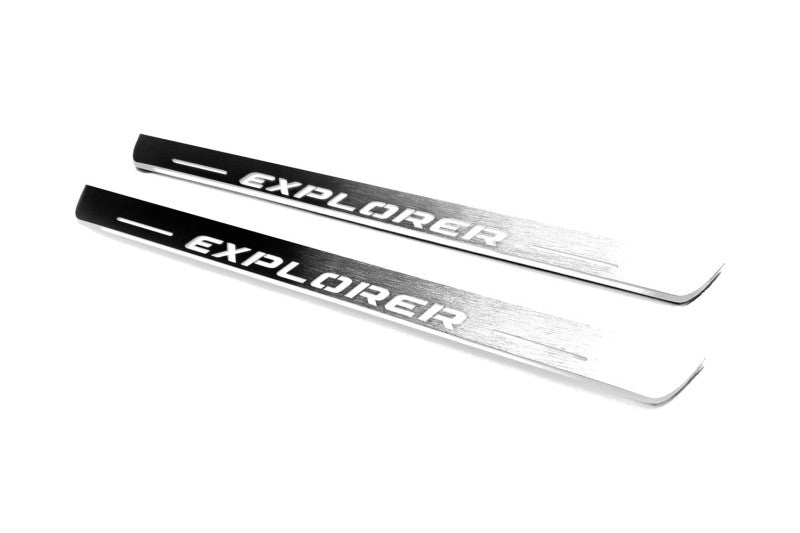 Illuminated LED Door Sill Tread Plates Ford Explorer V 2011-2019 With Explorer Logo Ford Led Door Sills opdesign