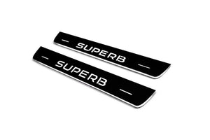 Skoda SuperB III 2015-2023 LED Door Sills Illuminated Scuff SuperB Logo Stainless Steel Entry Guards Door Sills opdesign