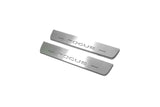 Nissan Rogue II T32 2014+ LED door sill plates in stainless steel with Rogue logo