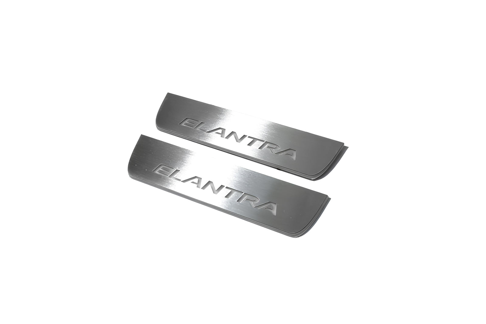 Hyundai Elantra V (MD) 2011+ entry guards in stainless steel with Elantra logo