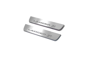 Illuminated LED Door Sill Tread Plates Mitsubishi Lancer X 2007-2017 With Lancer X Logo Mitsubishi Led Door Sills opdesign