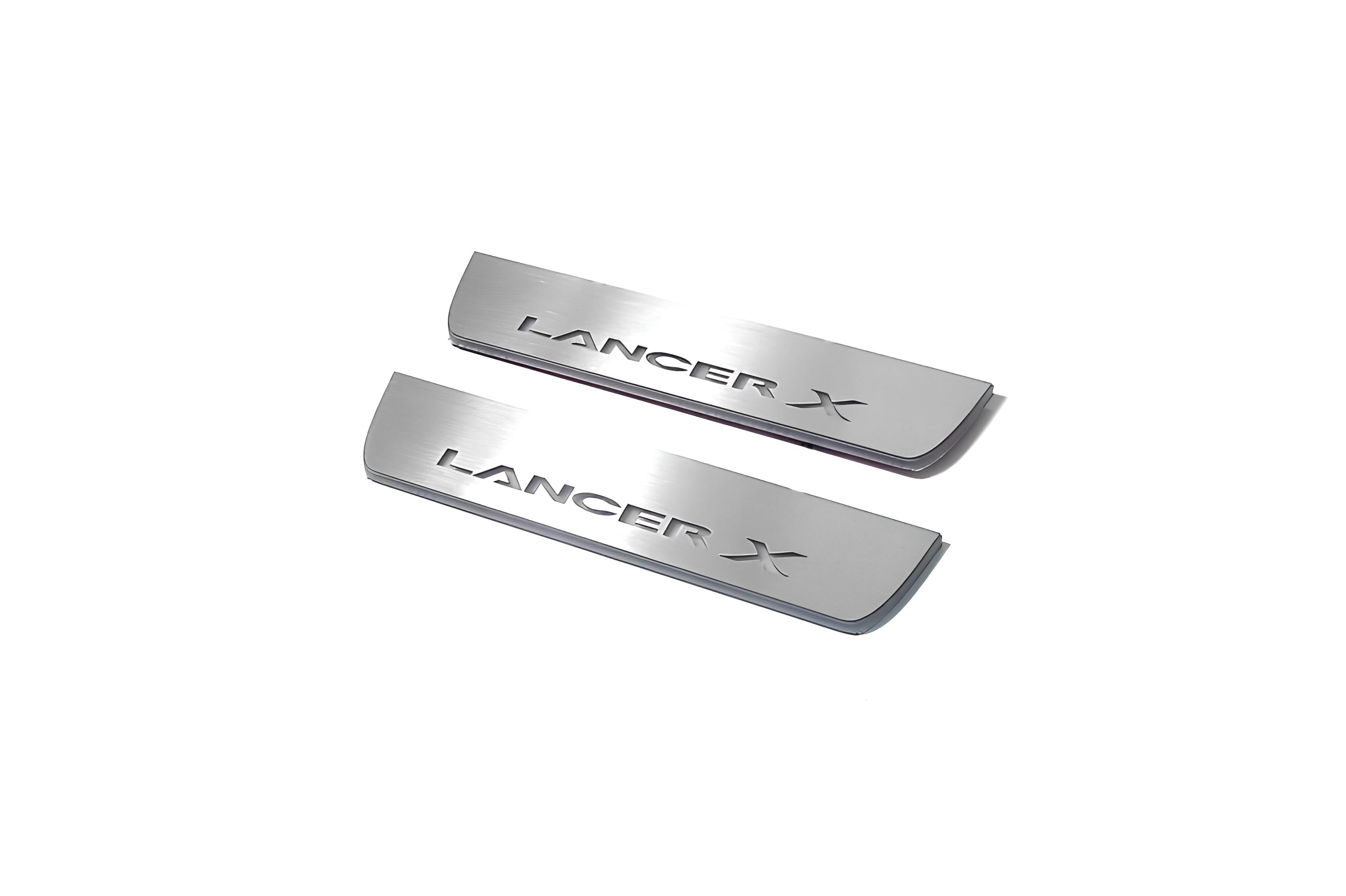 Illuminated LED Door Sill Tread Plates Mitsubishi Lancer X 2007-2017 With Lancer X Logo Mitsubishi Led Door Sills opdesign
