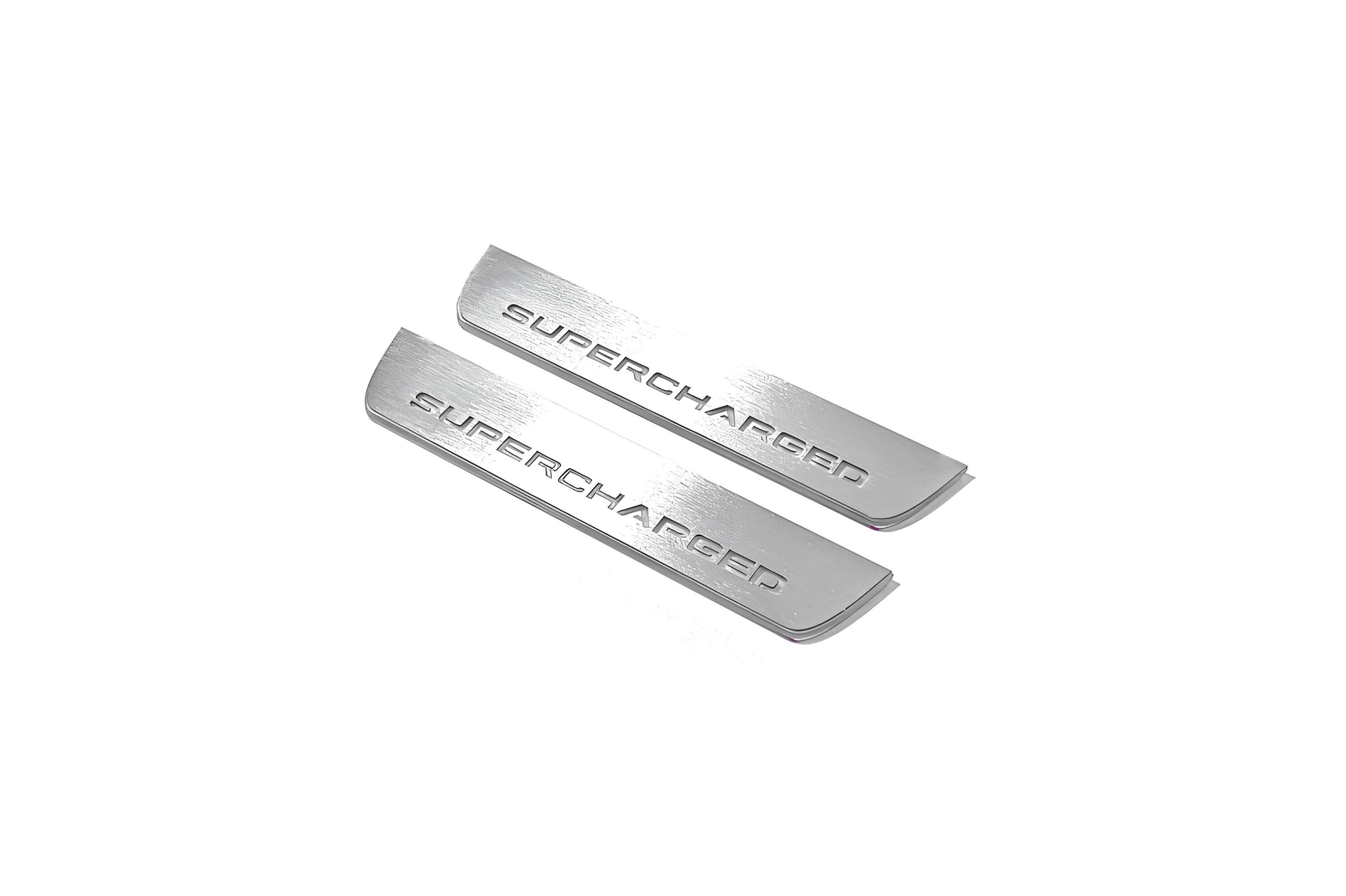 Illuminated LED Door Sill Tread Plates Range Rover III 2002-2012 With Supercharged Logo Range Rover Led Door Sills opdesign