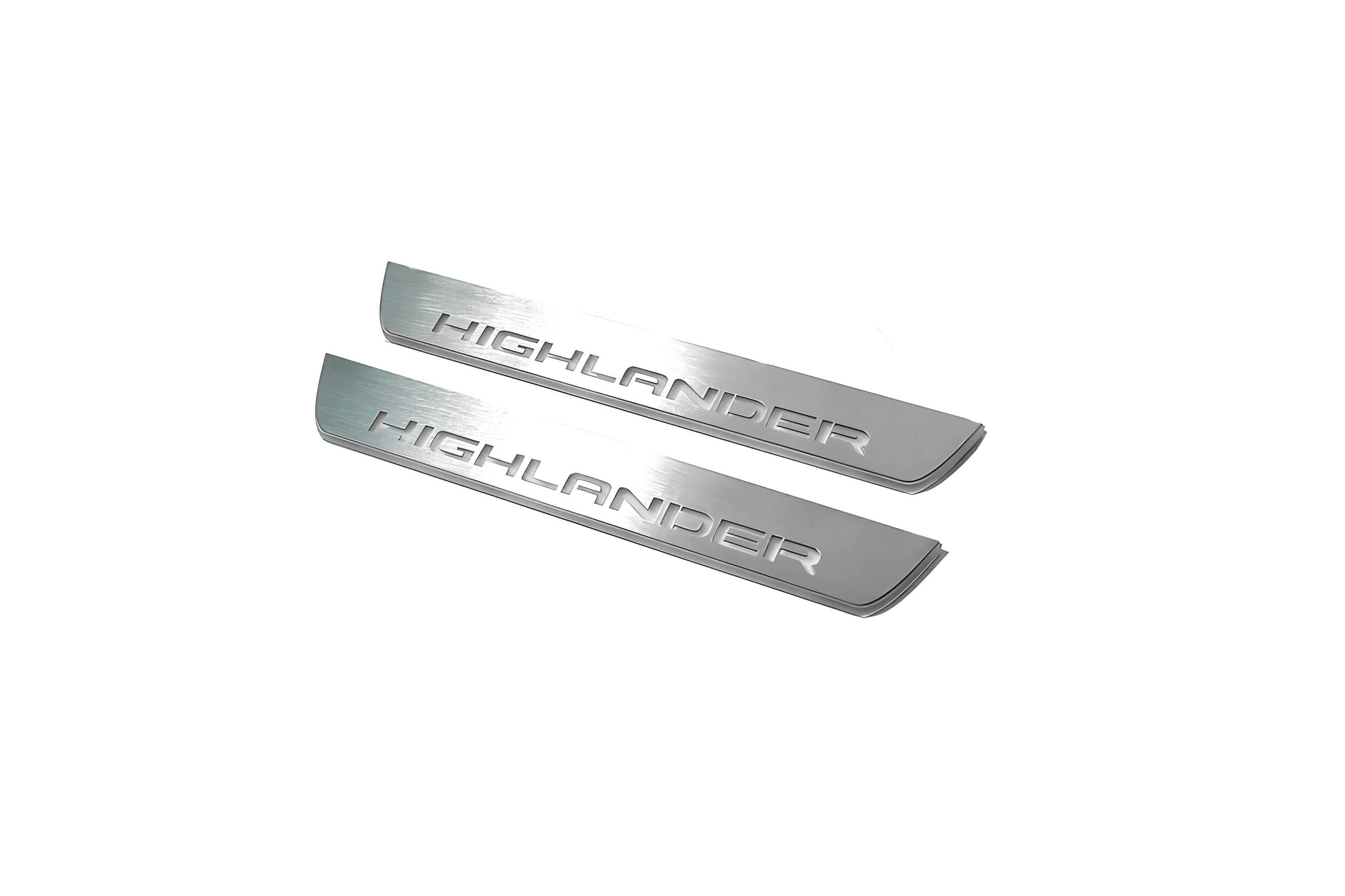 Illuminated LED Door Sill Tread Plates Toyota Highlander IV 2019+ With Highlander Logo Toyota Led Door Sills opdesign
