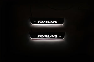 Illuminated LED Door Sill Tread Plates Toyota Rav4 IV 2013-2018 With Rav4 Logo Toyota Led Door Sills opdesign