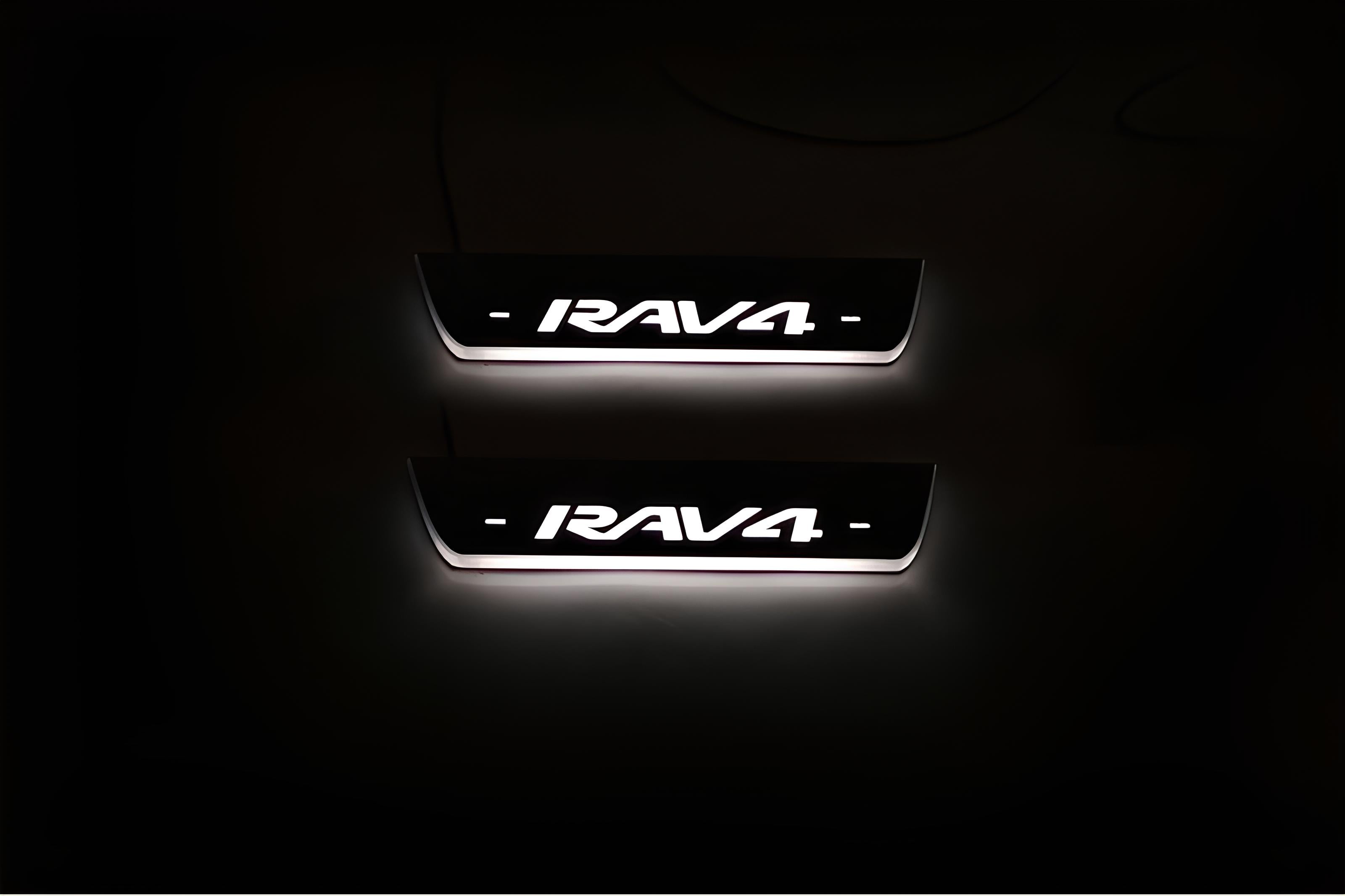 Illuminated LED Door Sill Tread Plates Toyota Rav4 IV 2013-2018 With Rav4 Logo Toyota Led Door Sills opdesign