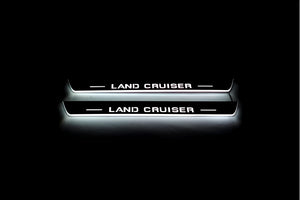 Illuminated LED Door Sill Tread Plates Toyota LC 200 2007-2021 With Land Cruiser Logo (type 1) Toyota Led Door Sills opdesign